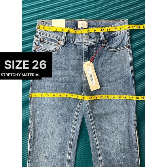 Alice + Olivia Rey Side Zipper Blue Off White Wide Leg Jeans - Picture 8 of 16